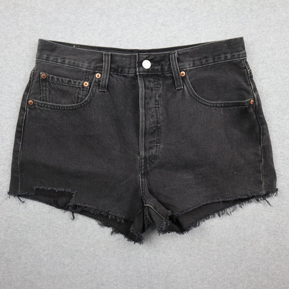 Levi's 501 Jean Shorts Women 30 Original High Rise Black Denim Cutoff Button Fly